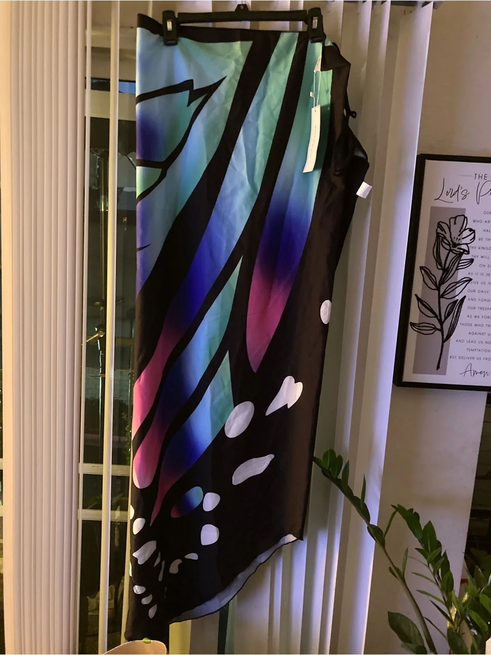 Colorblock Butterfly-Inspired Sheer Scarf in Black, Teal & Purple